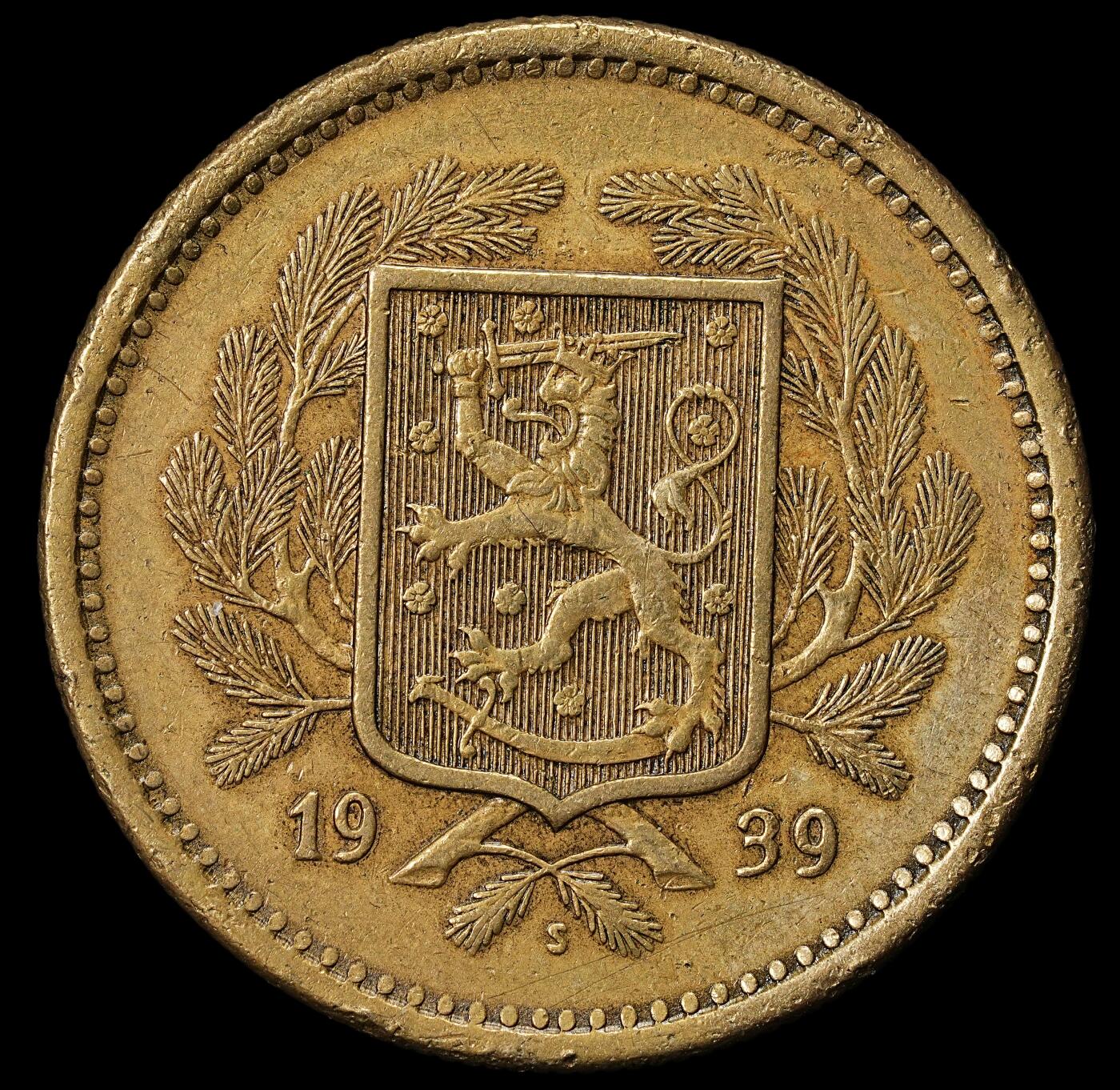 修遠堂世界钱币第九十期 1939年芬兰20马克大铜币 少见品种
