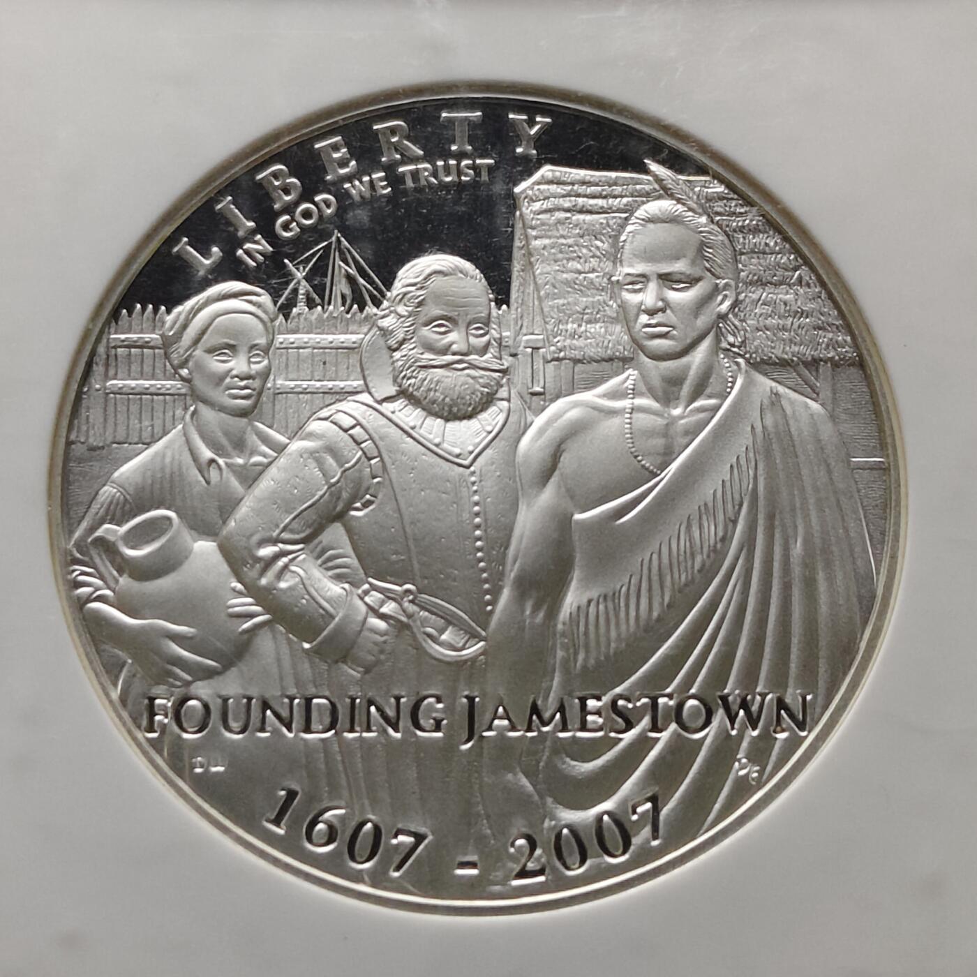 【全场包邮】纯粹捡漏拍471场（免费代拍第8场） 美国2007年1元首个定居点詹姆斯敦精制纪念银币-NGC PF69 ULTRA CAMEO