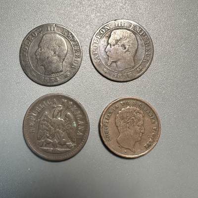 蒂克钱币-第45场 外国硬币散币 - 法国墨西哥丹麦老铜币 四枚