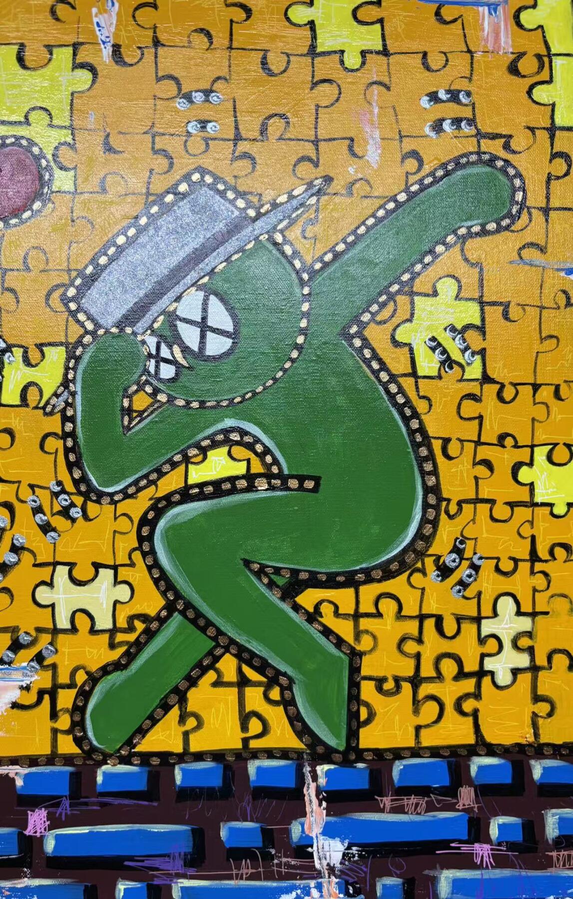 零元拍：歪歪亲笔签名原作品:《碎片里的灵魂跃动》（不是复制画哦）