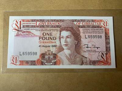 【礼羽收藏】🌏世界钱币拍卖第113期 - 【L659598】全新UNC 1988年直布罗陀1镑纸币 女王钞 无347尾598 钻石号