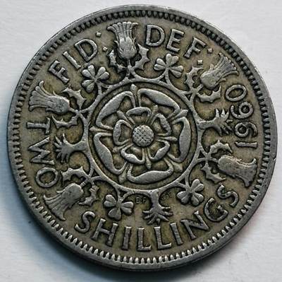 文馨钱币收藏第 277 场，熊猫金币，银币，老藏家日本明治时代到昭和时代全时期专场（特年非常多），长期接收代拍品 - 1960 年英国伊丽莎白二世 2 先令