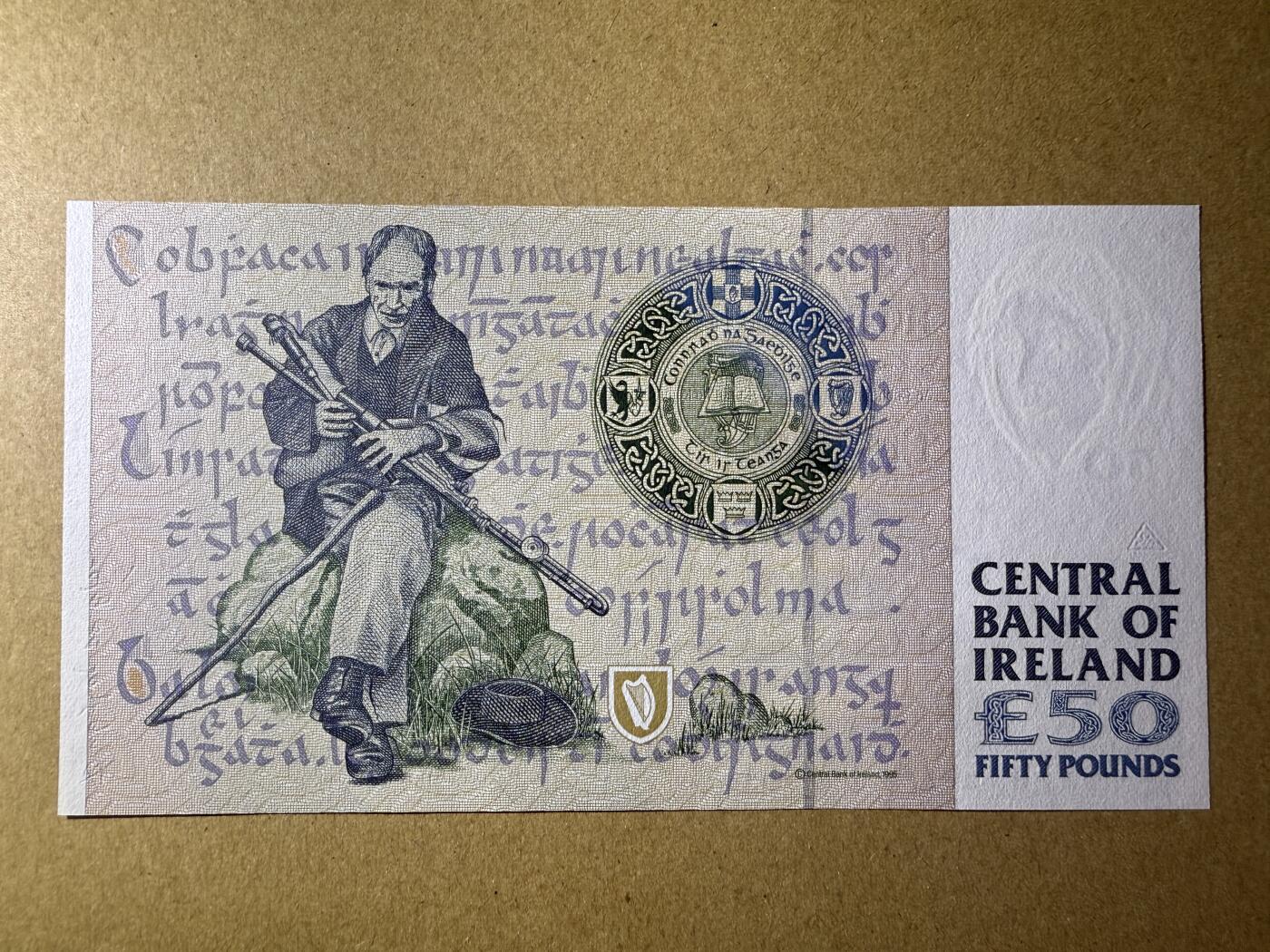 《艾美收藏》第217期-10.26周日外币精品 爱尔兰50镑 UNC 2001年 爱尔兰第一任总统海德 原票绝品