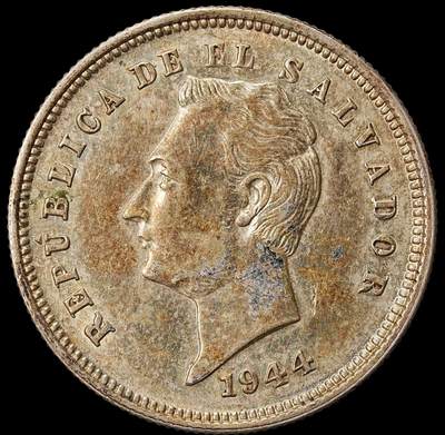 修遠堂世界钱币第九十期 - 1944年萨尔瓦多25分银币 7.50g，含银90%