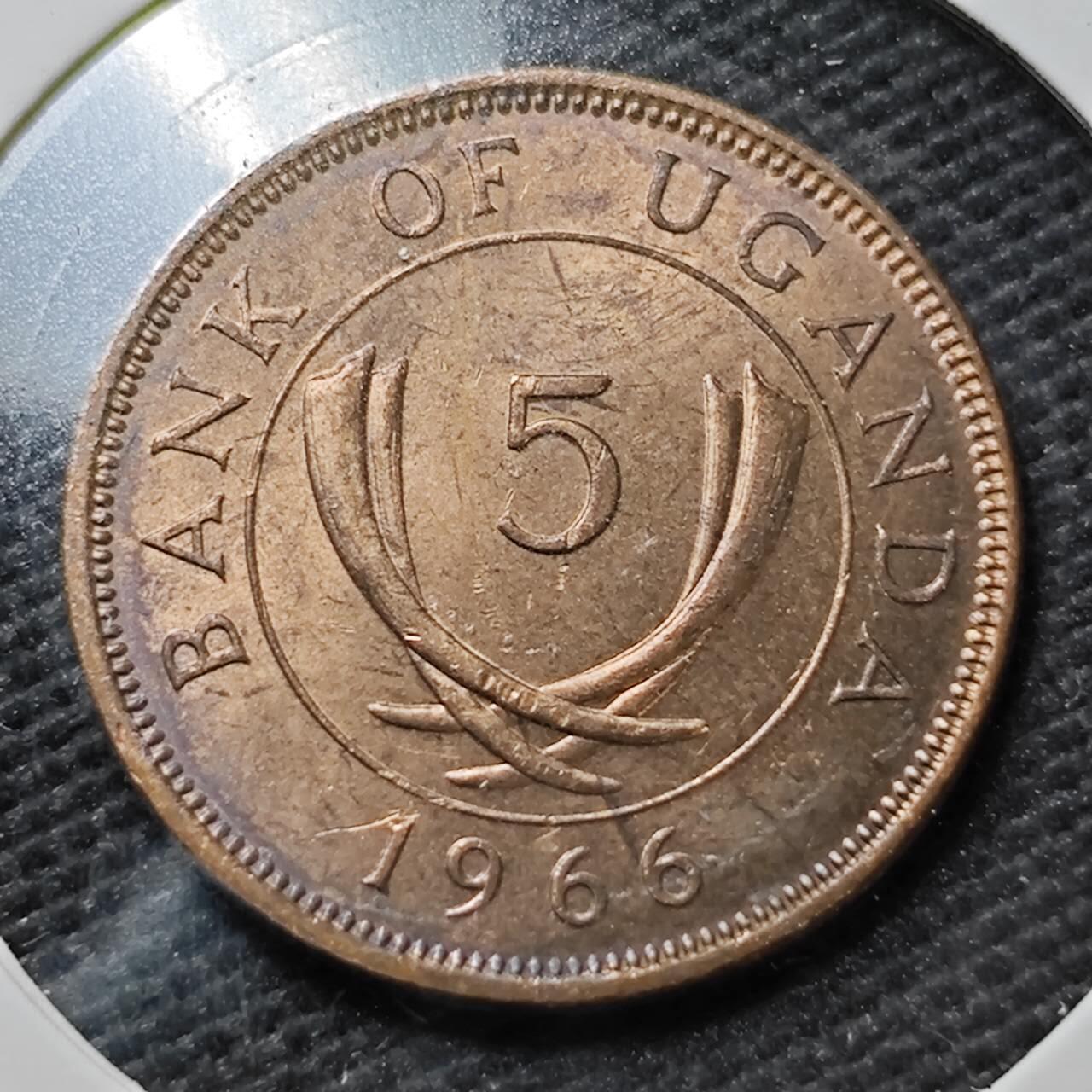 KK钱币收藏小铺  第358场  2月预留时间 周末发货  1966乌干达5分镍币