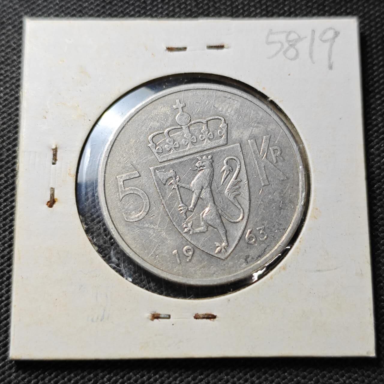 KK钱币收藏小铺  第358场  2月预留时间 周末发货  挪威5克朗