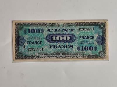10月23日小精品外国纸币 - 法国二战100法郎纸币 1944年