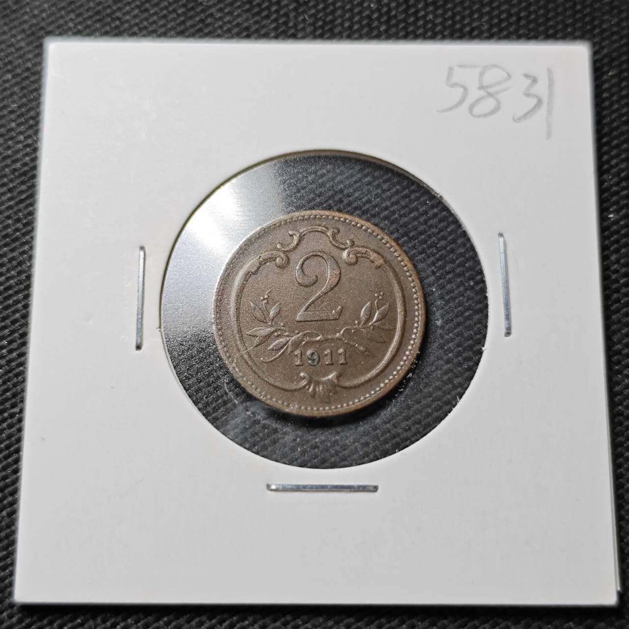 KK钱币收藏小铺  第358场  2月预留时间 周末发货  1911奥地利2格罗申铜币