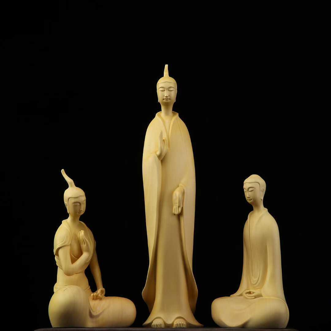 听雨轩（7） 黄杨木雕 北魏三圣佛 10-17cm