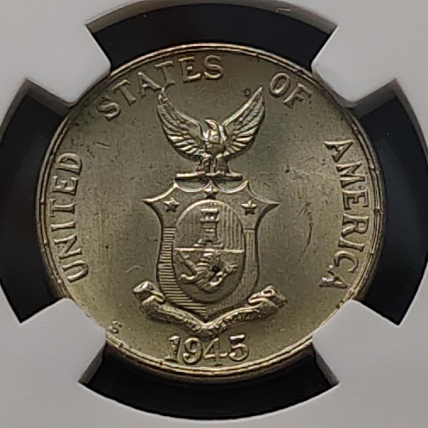 【全场包邮】纯粹捡漏拍471场（免费代拍第8场） 美属菲律宾1945年5分-NGC MS63