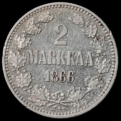 修遠堂世界钱币第九十期 - 1866年芬兰2马克银币 少见早期年份