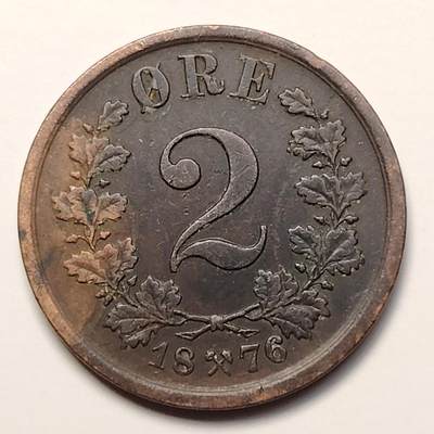 布加迪🐬～世界钱币(上海)🌾第 254 期 /  各国套币和散币 - 挪威🇳🇴 1876年 2欧尔