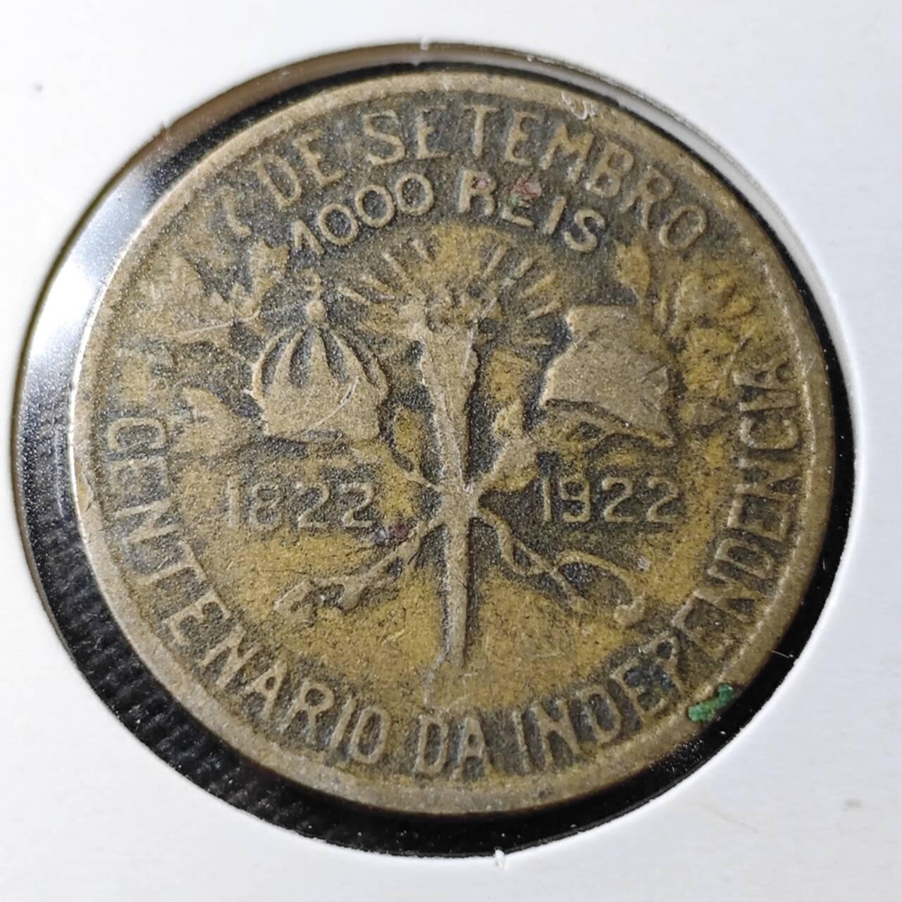 KK钱币收藏小铺  第358场  2月预留时间 周末发货  1922巴西1000瑞斯纪念币 铜币