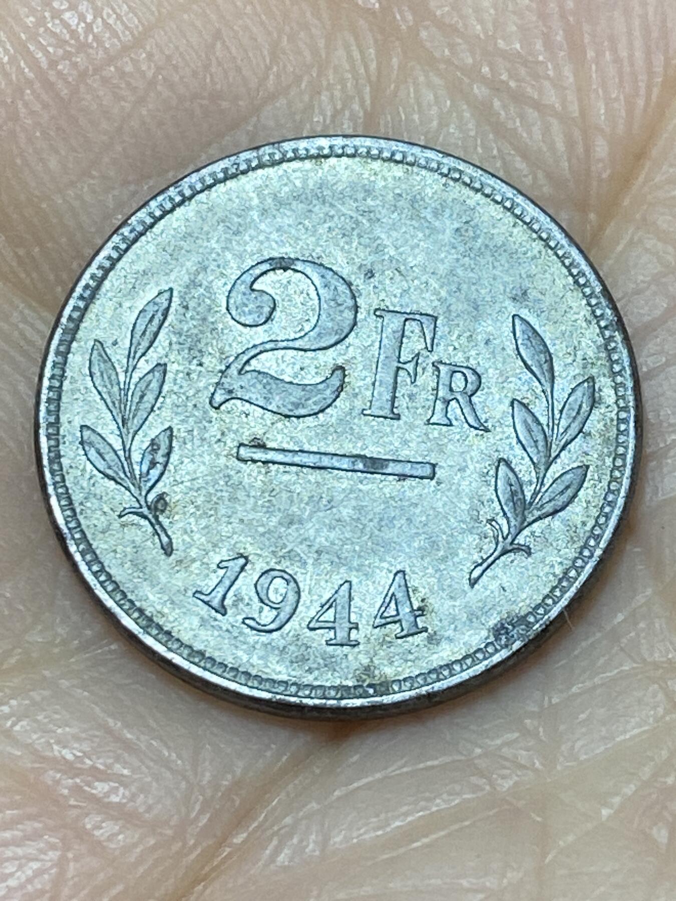 2025年第一百一十七场(总第一百四十三场）外国好品散币(免佣金) 比利时🇧🇪1944年2法郎(二战盟军占领时期)