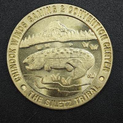 【淘币小摊】实时拍第七百七十三拍   散币场   满百包邮可预留二周 每周一统一发货   - 美国俄勒冈州林肯城奇努克风游戏会堂1996年开业纪念一美元代币原光全新品
