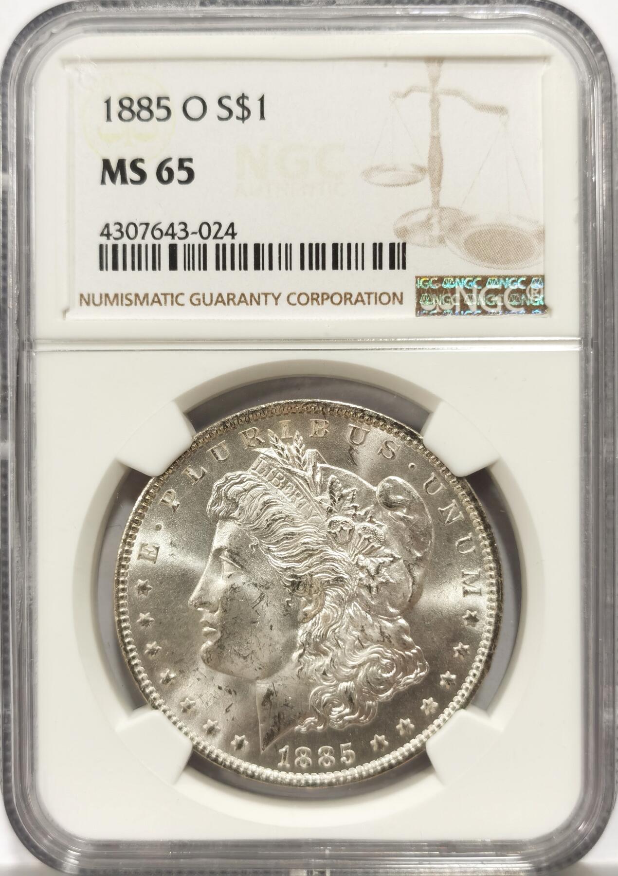 博洋堂世界钱币拍卖第144期（全场包邮） NGC MS65 美国1885 O摩根