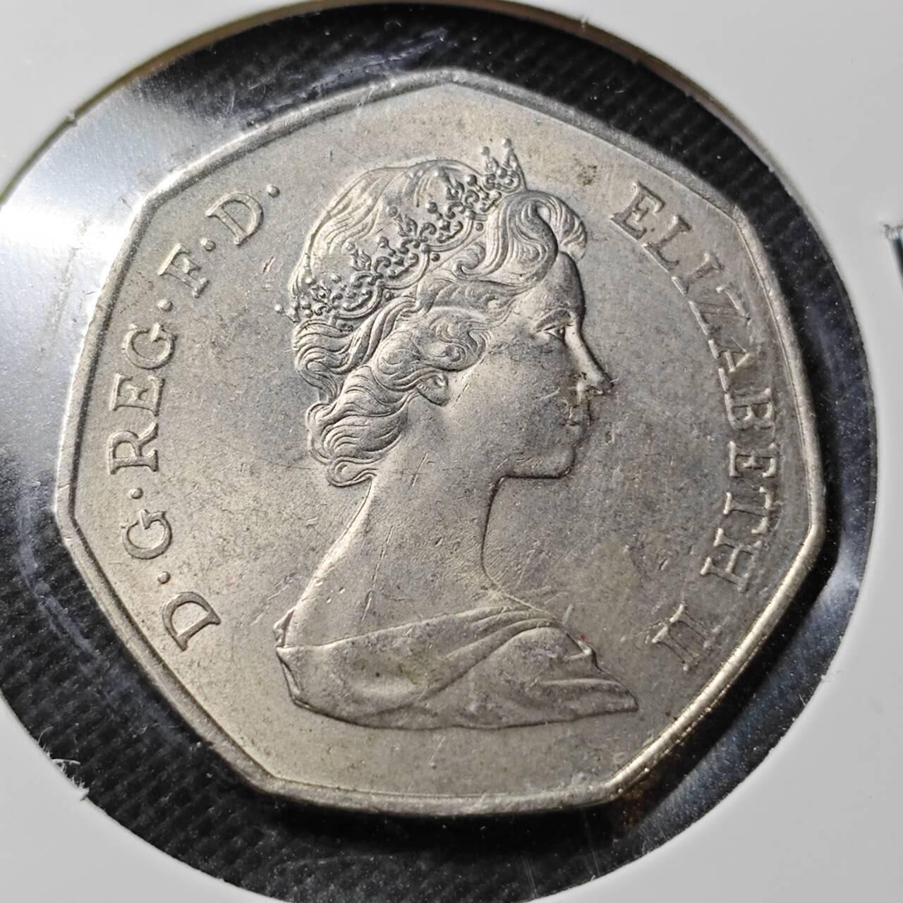 KK钱币收藏小铺  第359场  2月预留时间 周末发货  1973英国入欧纪念币50便士