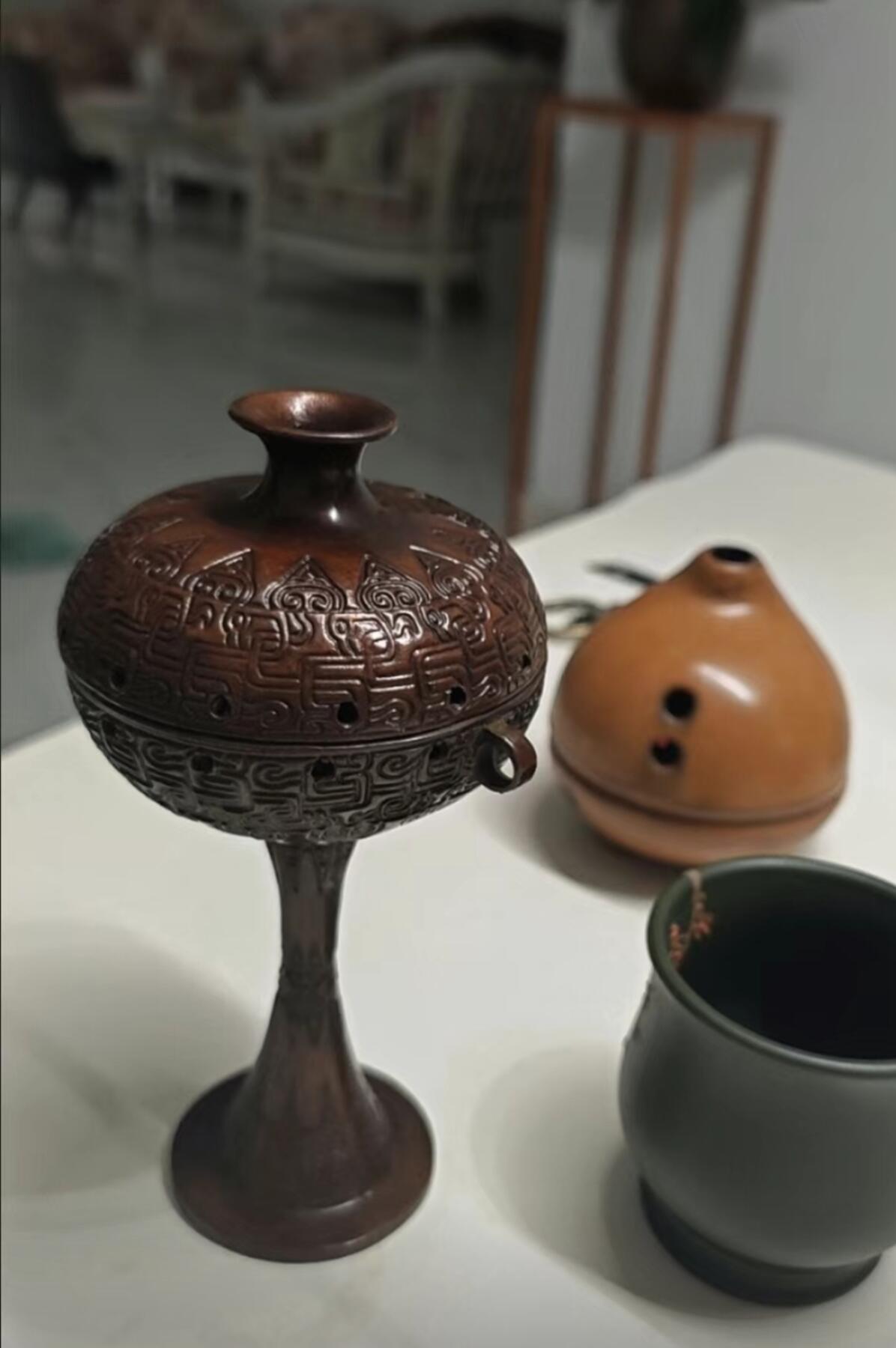 听雨轩（七） 馆藏复刻仿古夔龙纹香薰炉9*17.5