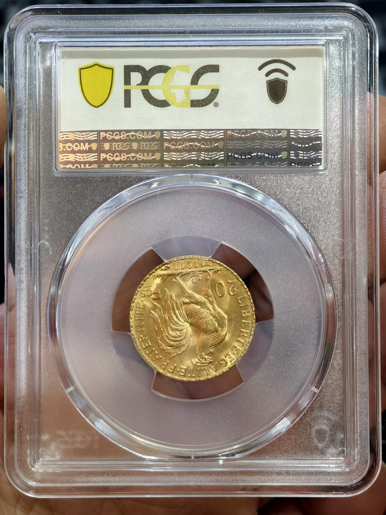 PCGS-MS67法国1911年高卢雄鸡玛丽安娜20法郎金币