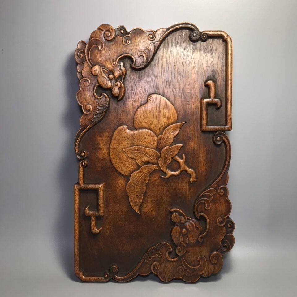 听雨轩（八） 实木旧藏 花梨木 福寿双全浮雕老木茶盘 18*30cm