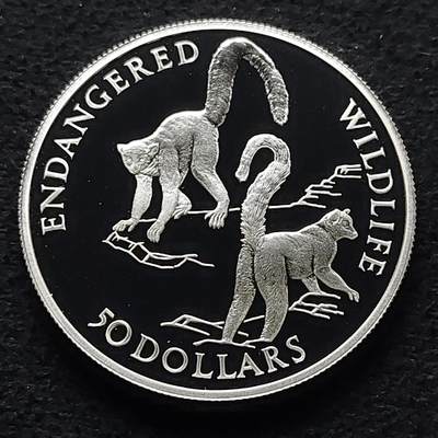 【全场包邮】纯粹捡漏拍473场（免费代拍第10场） - 库克群岛1992年50元濒危野生动物系列环尾狐猴精制（38.6毫米19.2克）纪念银币