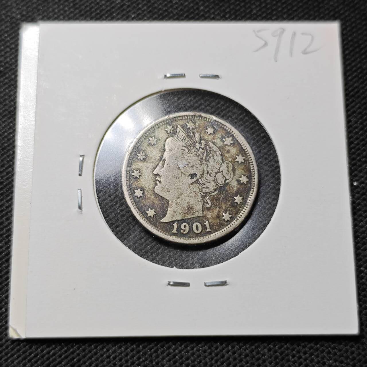 KK钱币收藏小铺  第359场  2月预留时间 周末发货  1901美国5分镍币