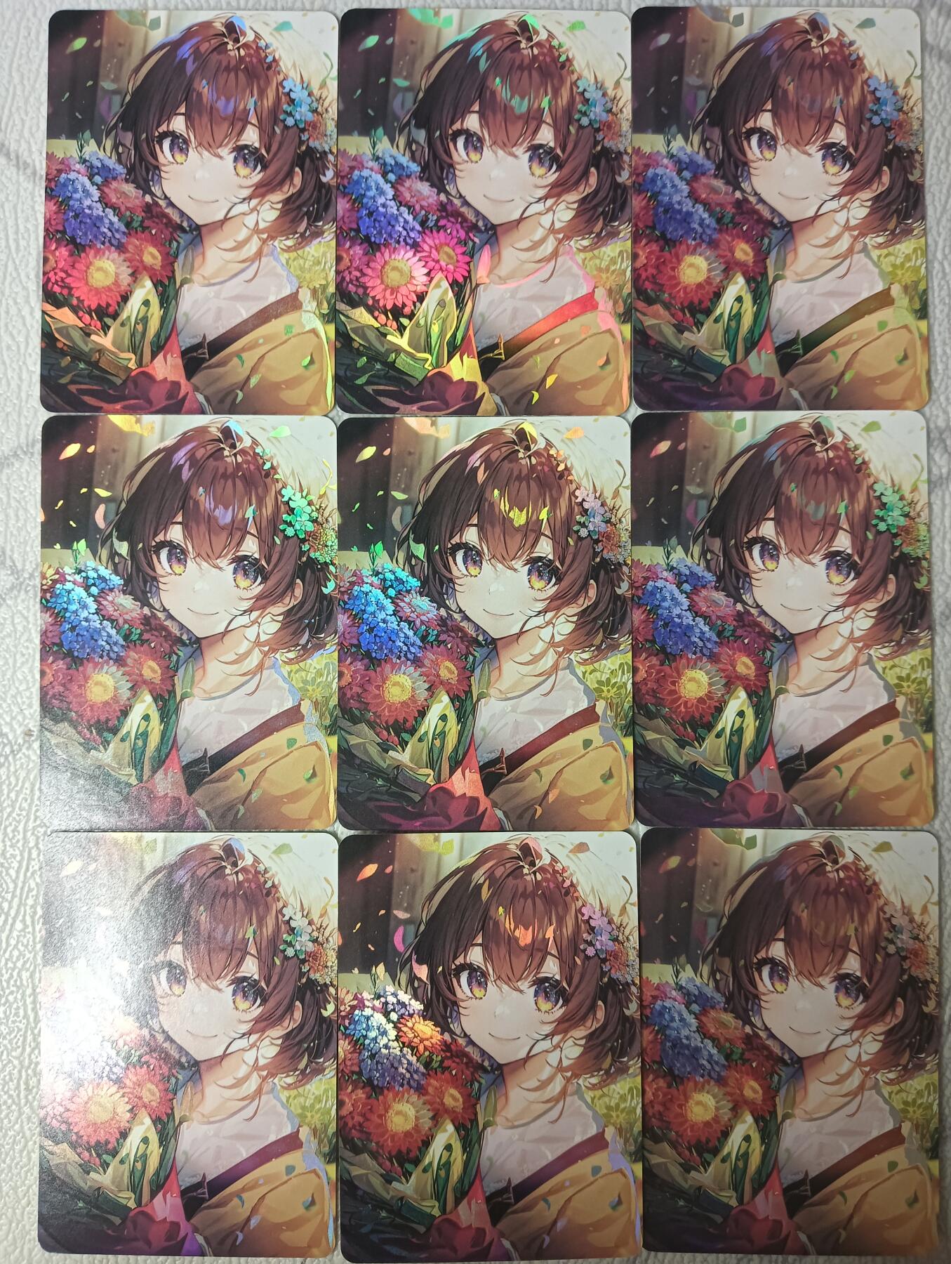 花开卡拍第44期（10月26号周日截拍，品控勿拍!!!拍品不寄存，运费5元，自制卡难免瑕疵，可能存在轻微撞角爆边等出厂瑕疵，品控介意勿拍！） 捧花少女  9张