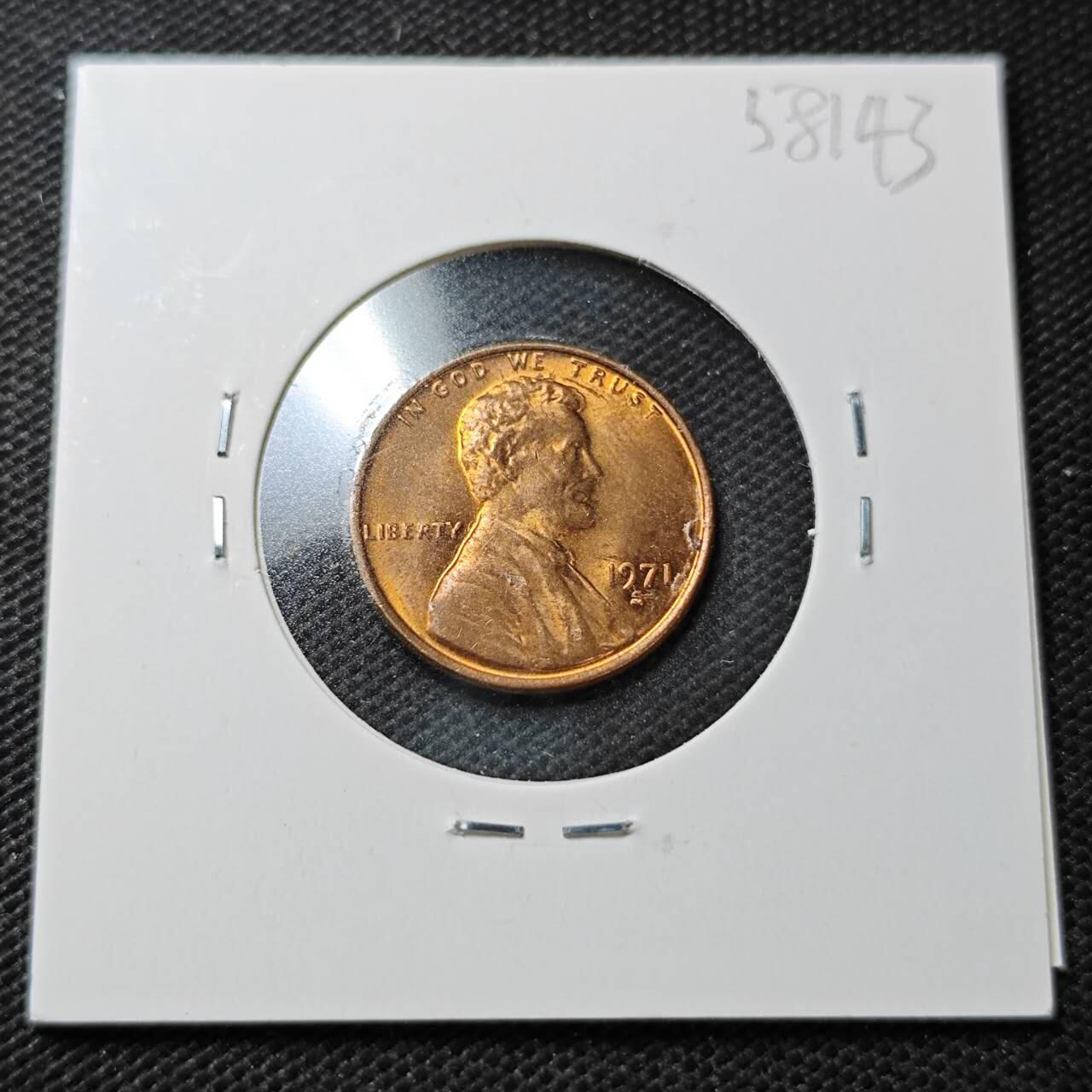 KK钱币收藏小铺  第358场  2月预留时间 周末发货  1971美国1分铜币 拆卷品