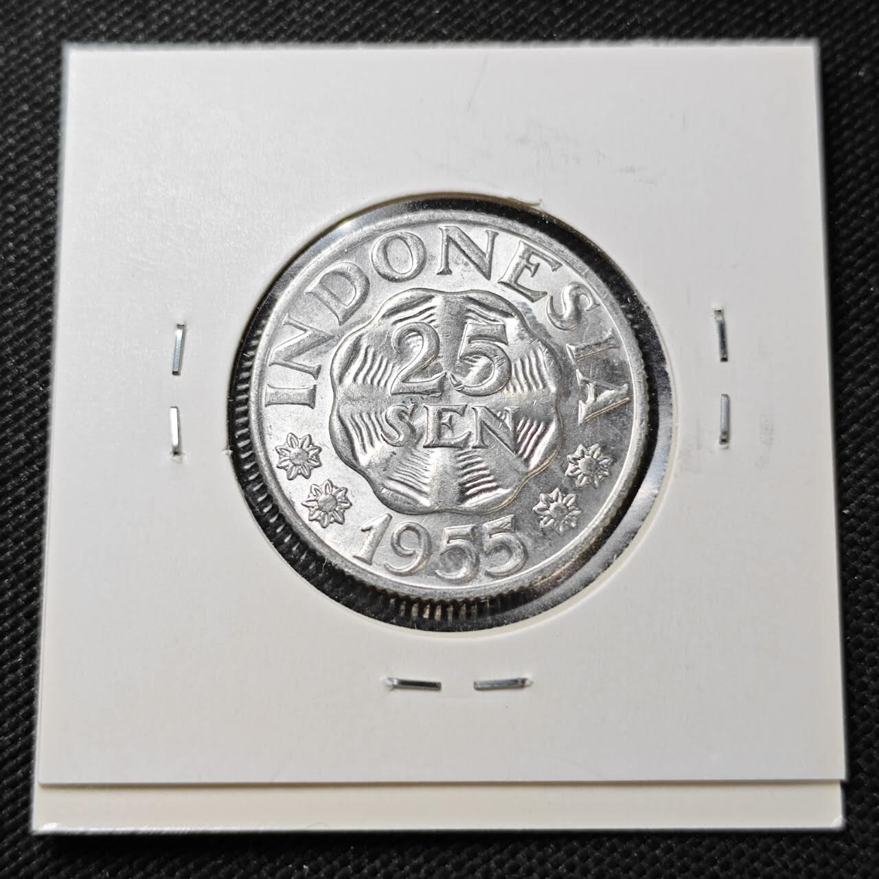 KK钱币收藏小铺  第358场  2月预留时间 周末发货  1955印度尼西亚25派沙 好品