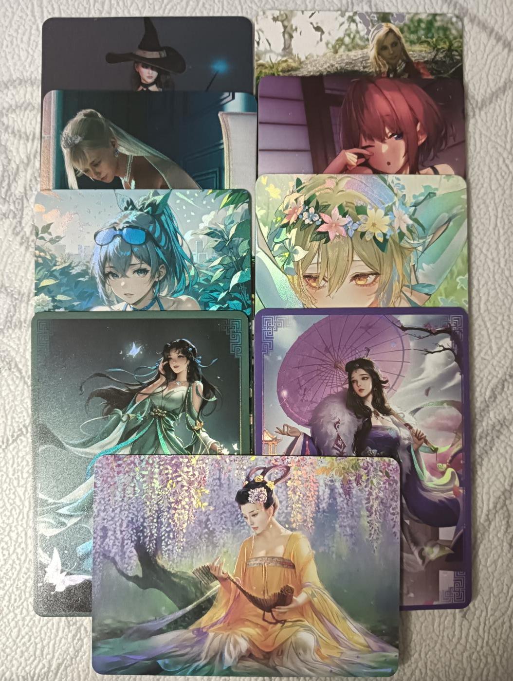 花开卡拍第44期（10月26号周日截拍，品控勿拍!!!拍品不寄存，运费5元，自制卡难免瑕疵，可能存在轻微撞角爆边等出厂瑕疵，品控介意勿拍！） 动漫卡牌杂卡  9张磨砂彩闪