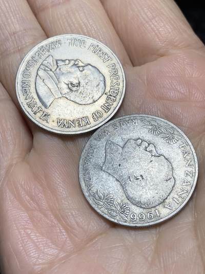 2025年第一百一十七场(总第一百四十三场）外国好品散币(免佣金) 非洲散币2枚：肯尼亚🇰🇪1974年1先令，坦桑尼亚🇹🇿1966年1先令