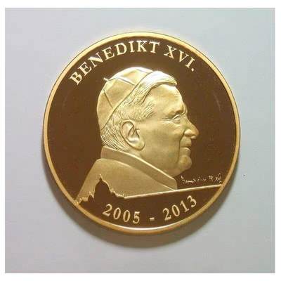 梵蒂冈2013年 教皇本笃十六世+大教堂高浮雕精制大镀金章 40MM - 梵蒂冈2013年 教皇本笃十六世+大教堂高浮雕精制大镀金章 40MM
