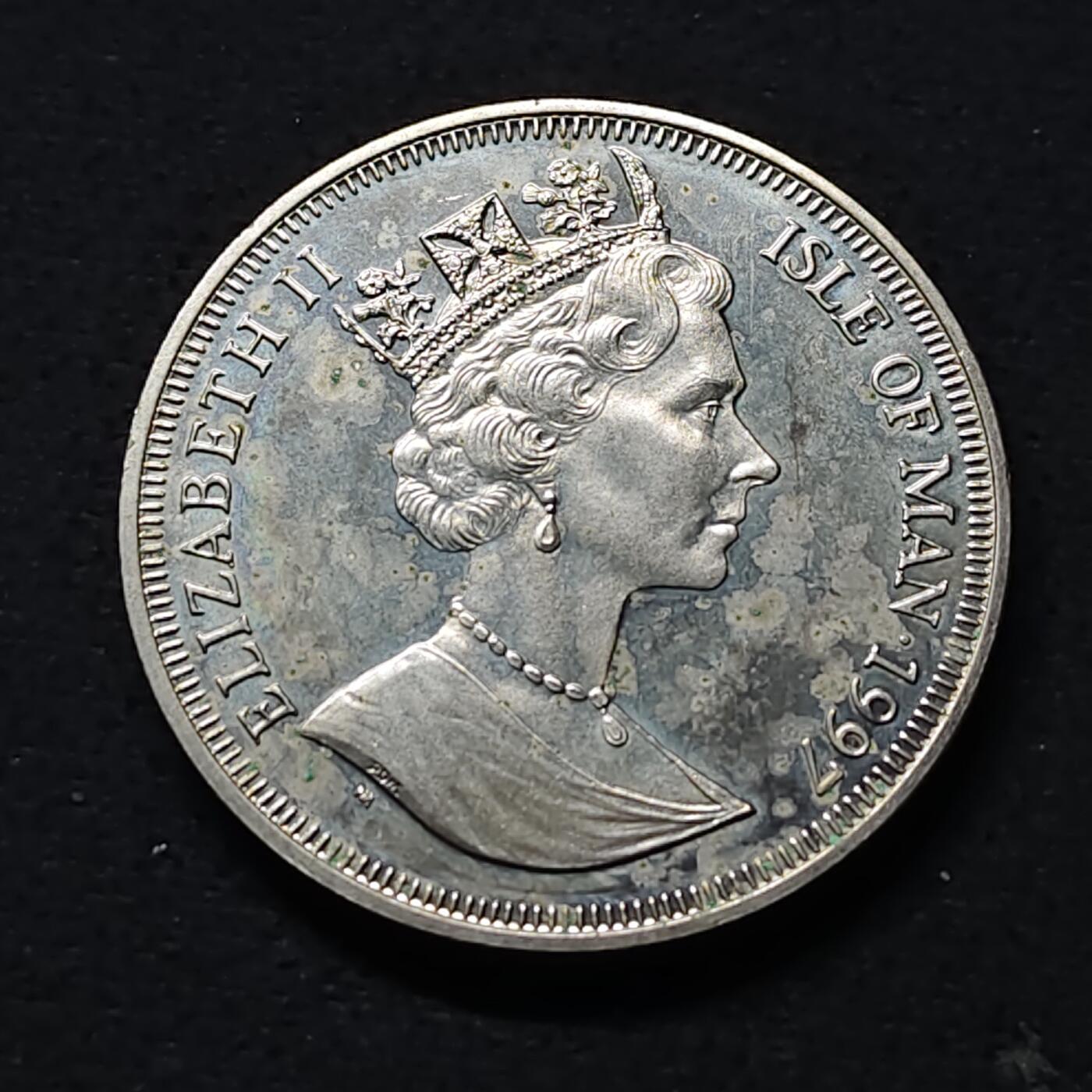 【全场包邮】纯粹捡漏拍472场（免费代拍第9场） 马恩岛1997年1克朗世界旅行者杯摩托车赛90周年系列鲍勃·麦金泰尔克朗型纪念币