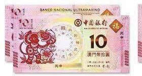 同乐钱币， - 非常漂亮的澳门十二生肖纪念钞，侯，尾4同，号码随机