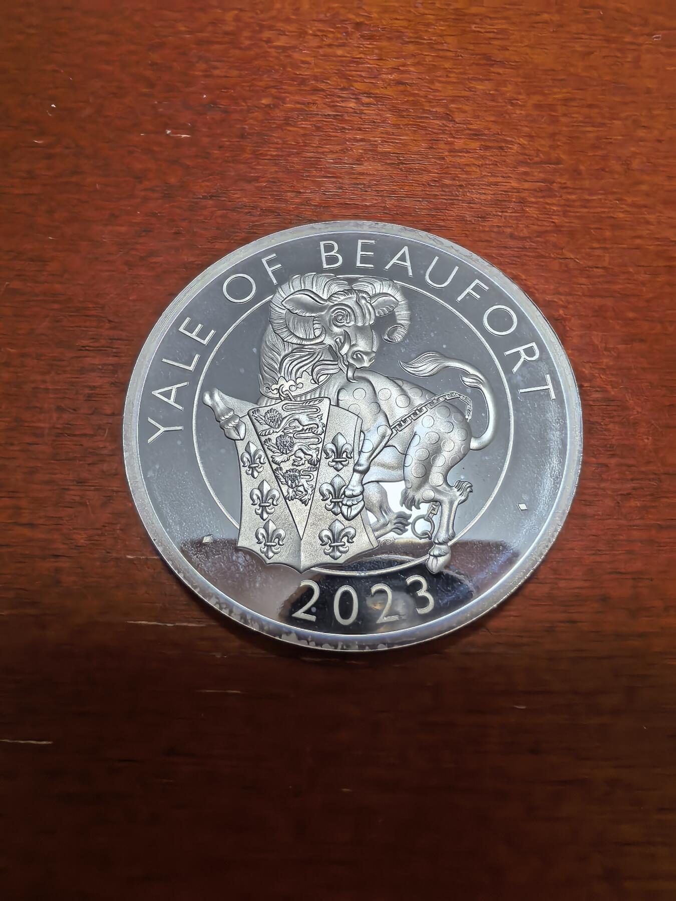 长老汇蛇年精选第六十七场拍卖 2023英国都铎王朝的神兽之博福特的耶鲁精制银币，1盎司999银，盒证全，5000枚