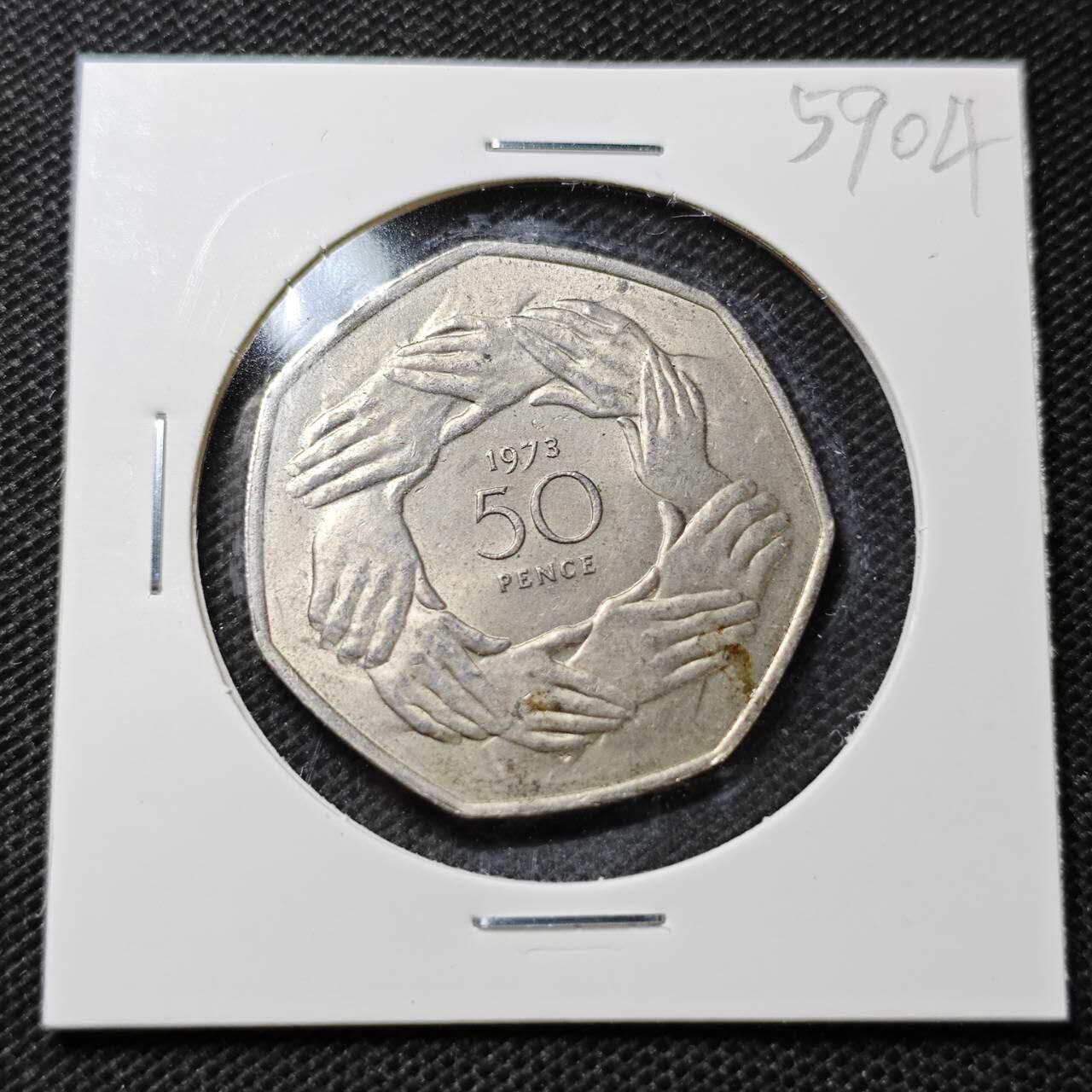 KK钱币收藏小铺  第359场  2月预留时间 周末发货  1973英国入欧纪念币50便士