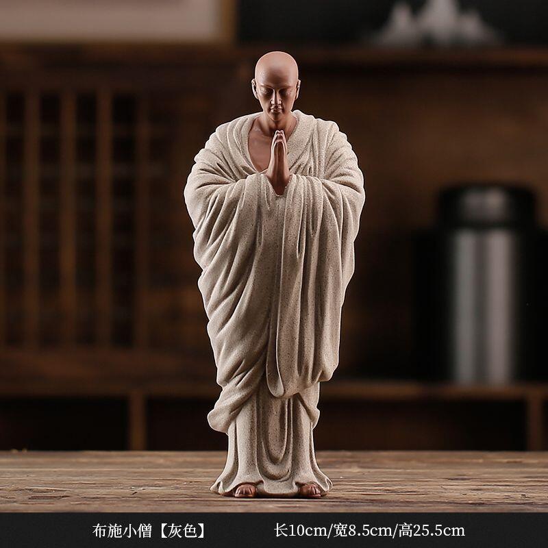 听雨轩（八） 禅意紫砂灰色布施小僧摆件 7
