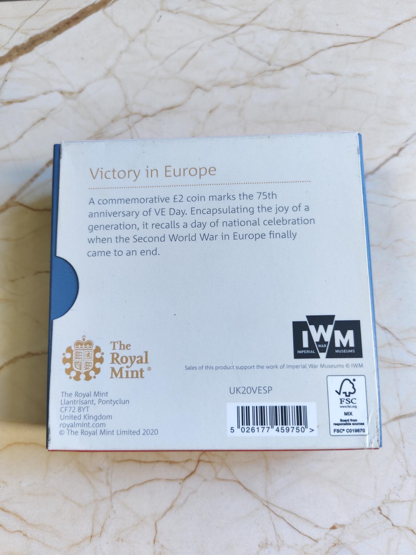 第179期拍卖【长期征集拍品】 英国2020年欧洲胜利75周年2英镑双色精制双色纪念银币，925银，12克，有氧化