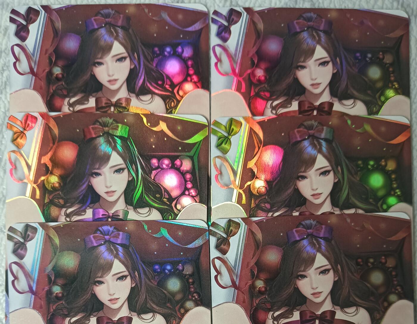花开卡拍第44期（10月26号周日截拍，品控勿拍!!!拍品不寄存，运费5元，自制卡难免瑕疵，可能存在轻微撞角爆边等出厂瑕疵，品控介意勿拍！） 圣诞少女  卡背艺术 6张彩闪