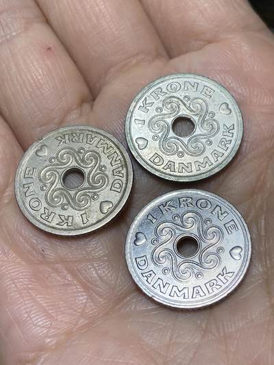 2025年第一百一十七场(总第一百四十三场）外国好品散币(免佣金) 丹麦🇩🇰1克朗3枚：1992年、2007年(LG; JP; A版和无标版两个版)