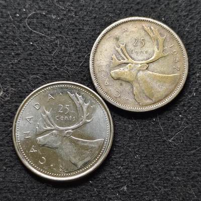 【全场包邮】纯粹捡漏拍472场（免费代拍第9场） - 加拿大女王驯鹿25分银币+25分女王登基50周年纪念币