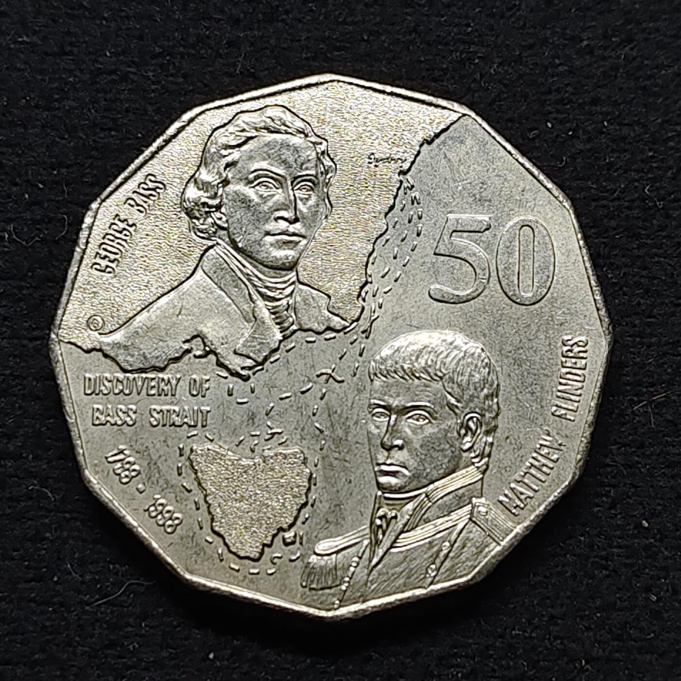 【全场包邮】纯粹捡漏拍472场（免费代拍第9场） 澳大利亚1998年50分巴斯和弗林德斯发现巴斯海峡200周年纪念币