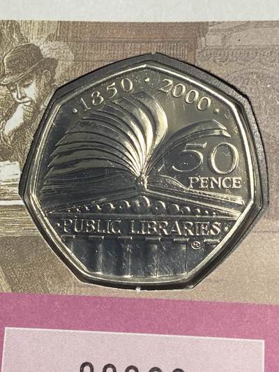 2025年第一百一十七场(总第一百四十三场）外国好品散币(免佣金) 邮币封–英国🇬🇧2000年50便士(2000年英国公共图书馆法案颁布150周年纪念封)
