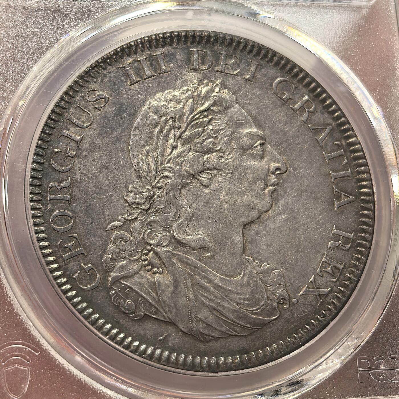 博洋堂世界钱币拍卖第144期（全场包邮） PCGS AU55 英国1804年乔三大银币，状态难得一见，深打精美，原味包浆，典型的状态胜过分数，收藏级别