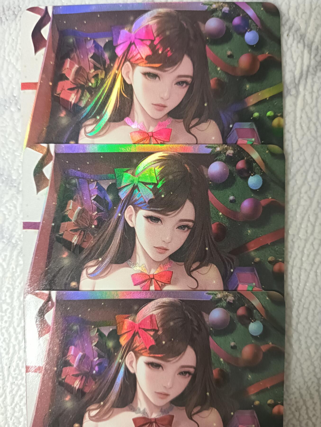 花开卡拍第44期（10月26号周日截拍，品控勿拍!!!拍品不寄存，运费5元，自制卡难免瑕疵，可能存在轻微撞角爆边等出厂瑕疵，品控介意勿拍！） 圣诞少女  卡背艺术 3张彩闪
