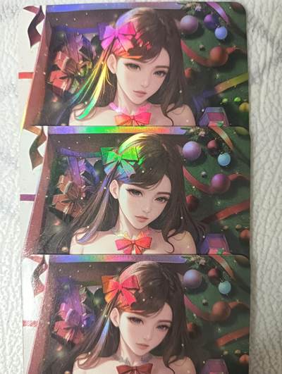 花开卡拍第44期（10月26号周日截拍，品控勿拍!!!拍品不寄存，运费5元，自制卡难免瑕疵，可能存在轻微撞角爆边等出厂瑕疵，品控介意勿拍！） - 圣诞少女  卡背艺术 3张彩闪