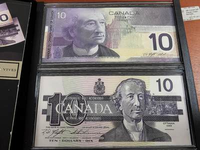 长老汇马年精选第四场拍卖 - 1986版+2001版加拿大10元纸钞全新收藏套装，加拿大银行发行，全部同号
