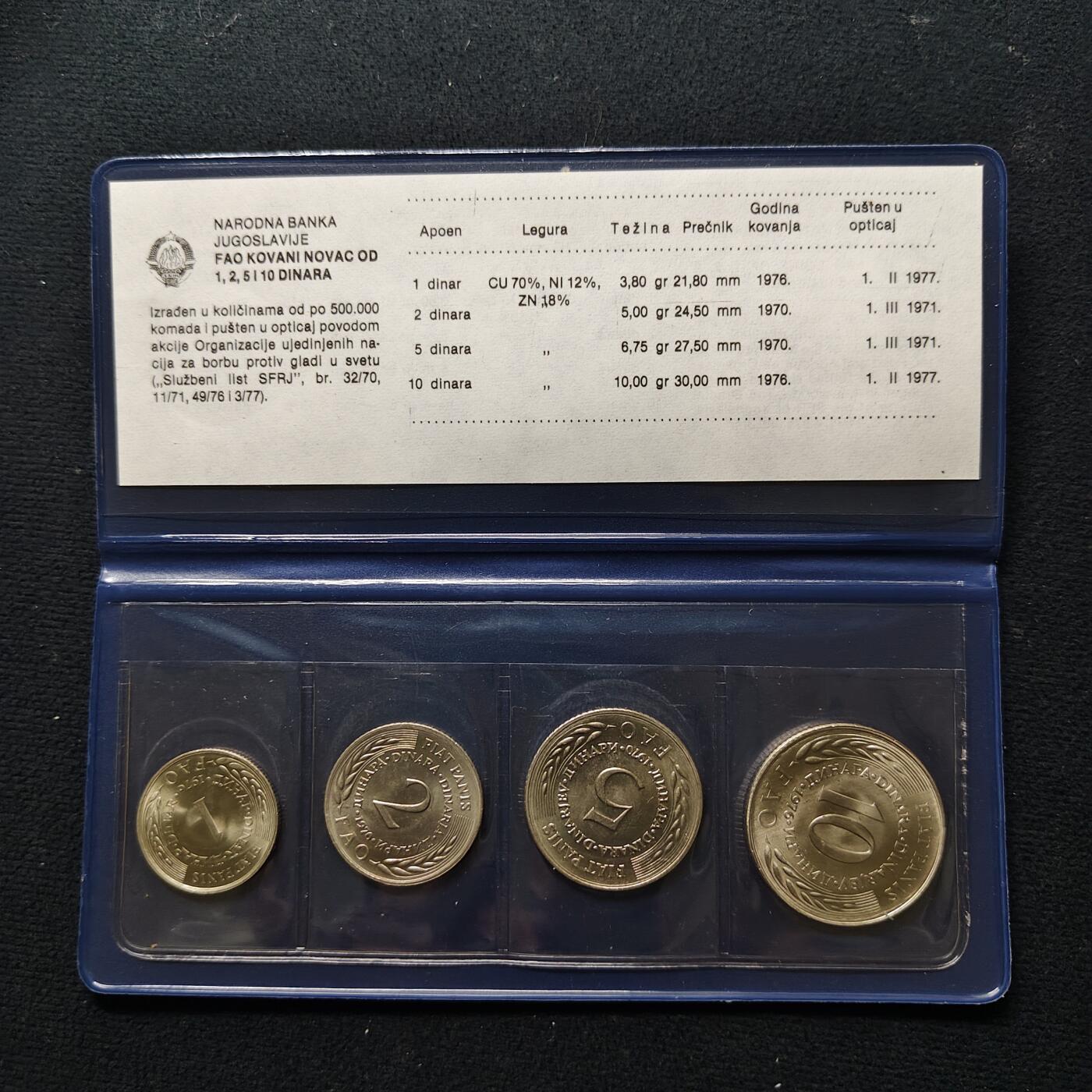 【全场包邮】纯粹捡漏拍472场（免费代拍第9场） 南斯拉夫1970/1976年FAO纪念币4枚官方套币-盒证全
