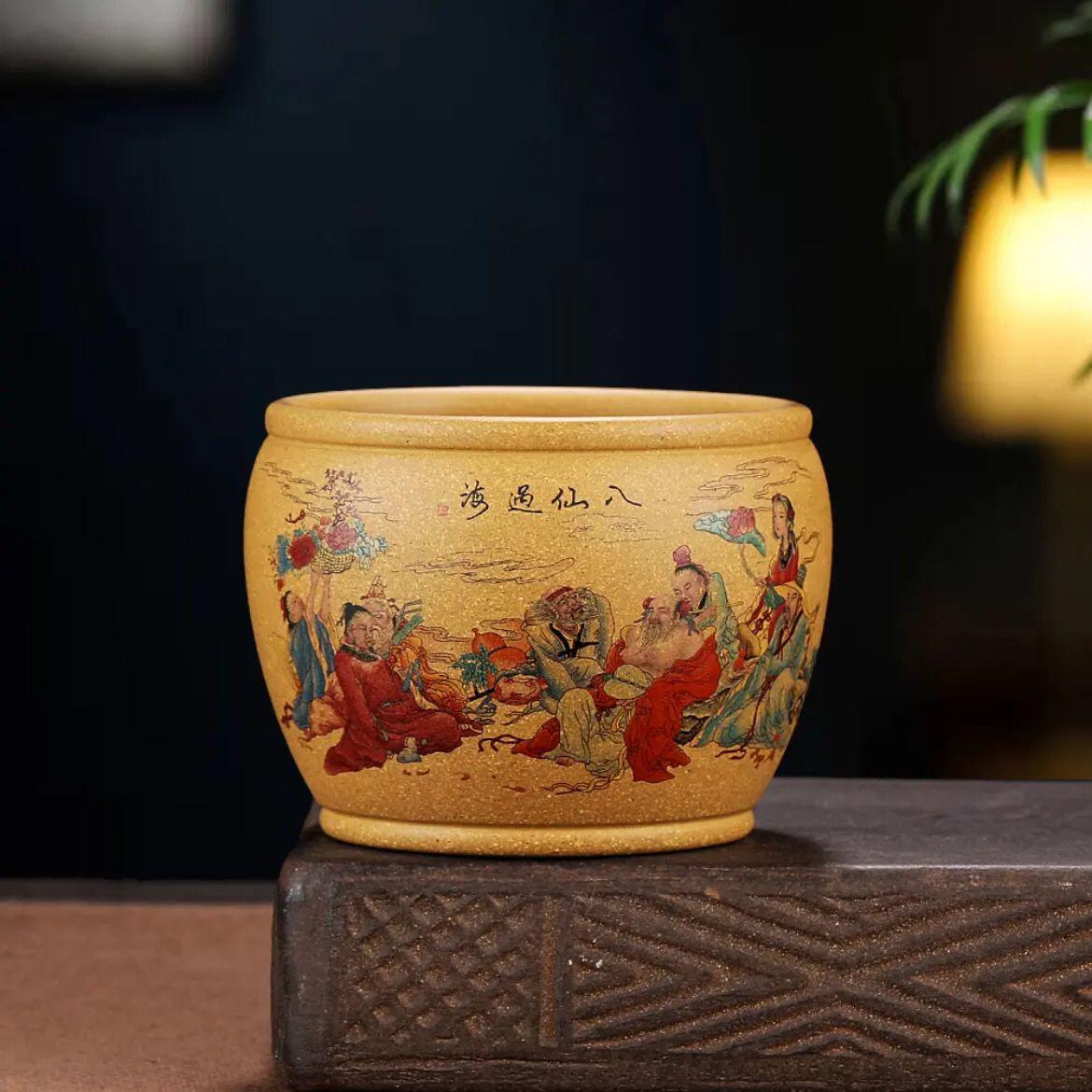 听雨轩（七） 宜兴纯原矿黄金段泥主人杯 手工墨绘八仙过海 8.4*6.6容量220c