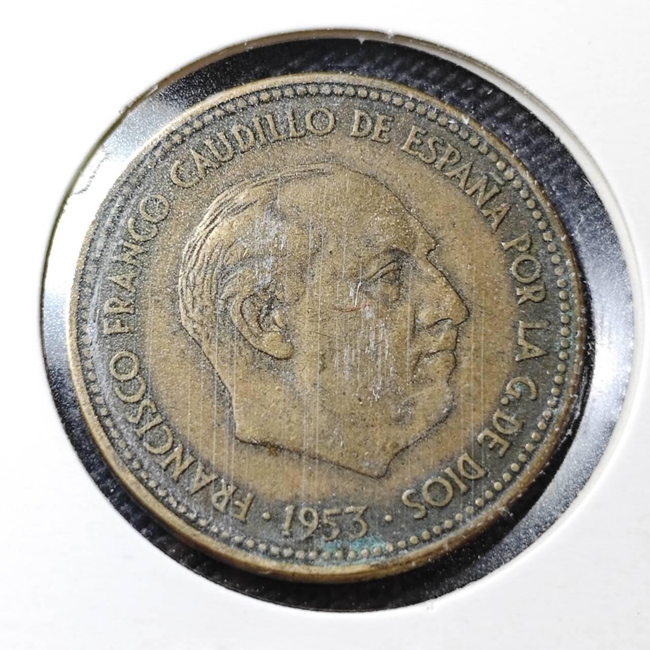 KK钱币收藏小铺  第358场  2月预留时间 周末发货  1953西班牙2.5比塞塔铜币